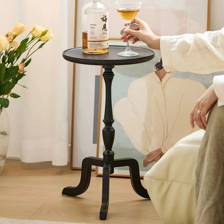 Traditioneller Vintage Runder Dreieckständer Massivholz Beistelltisch 1-Etage Für Wohnzimmer 