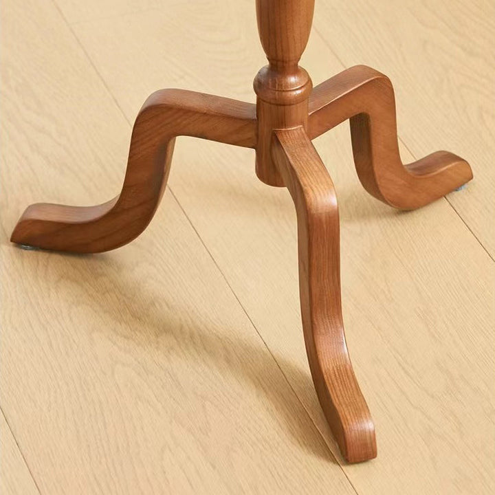 Traditioneller Vintage Runder Dreieckständer Massivholz Beistelltisch 1-Etage Für Wohnzimmer 