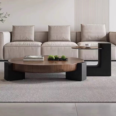 Zeitgenössischer skandinavischer runder quadratischer Beistelltisch aus Massivholz mit 1 Ebene für das Wohnzimmer 