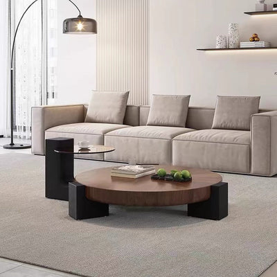 Zeitgenössischer skandinavischer runder quadratischer Beistelltisch aus Massivholz mit 1 Ebene für das Wohnzimmer 