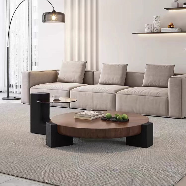 Zeitgenössischer skandinavischer runder quadratischer Beistelltisch aus Massivholz mit 1 Ebene für das Wohnzimmer 