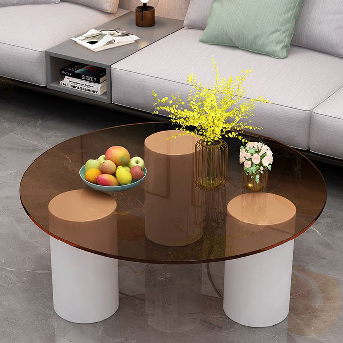 Moderner minimalistischer runder Säulen-Steinplatten-Glas-Stahlrahmen-Beistelltisch 1-stufig für das Wohnzimmer 
