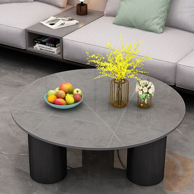 Moderner minimalistischer runder Säulen-Steinplatten-Glas-Stahlrahmen-Beistelltisch 1-stufig für das Wohnzimmer 
