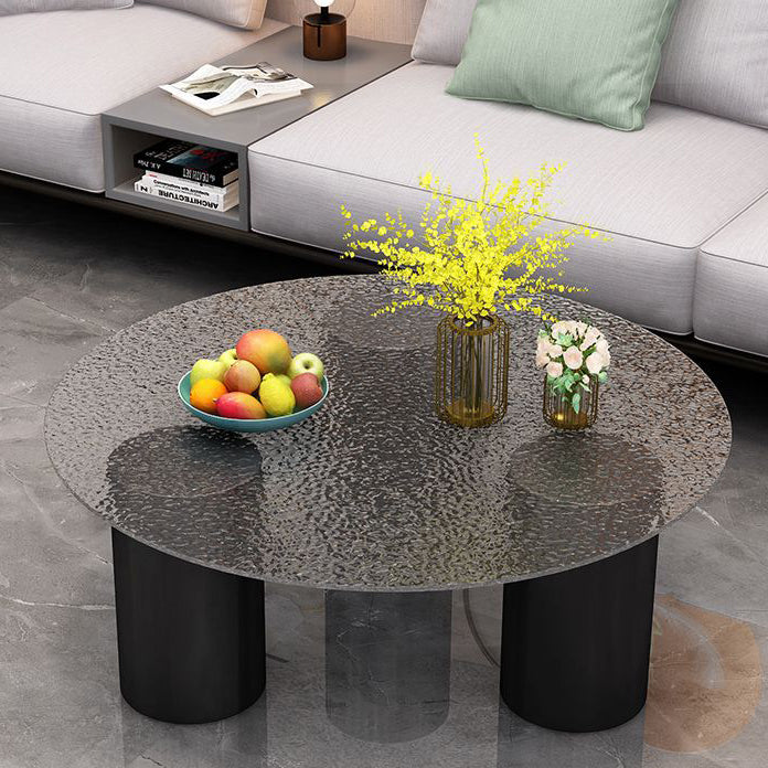 Moderner minimalistischer runder Säulen-Steinplatten-Glas-Stahlrahmen-Beistelltisch 1-stufig für das Wohnzimmer 