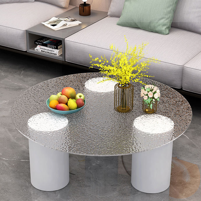 Moderner minimalistischer runder Säulen-Steinplatten-Glas-Stahlrahmen-Beistelltisch 1-stufig für das Wohnzimmer 