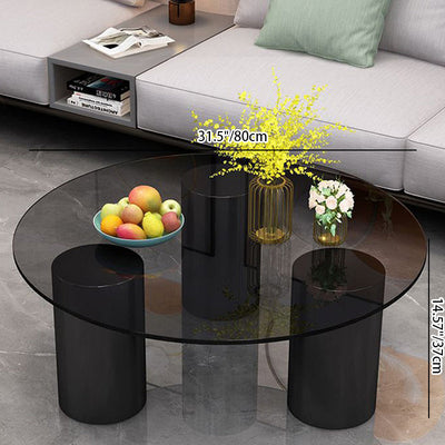 Moderner minimalistischer runder Säulen-Steinplatten-Glas-Stahlrahmen-Beistelltisch 1-stufig für das Wohnzimmer 