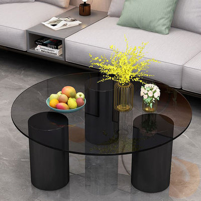 Moderner minimalistischer runder Säulen-Steinplatten-Glas-Stahlrahmen-Beistelltisch 1-stufig für das Wohnzimmer 