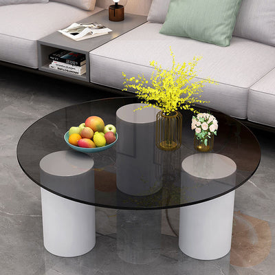 Moderner minimalistischer runder Säulen-Steinplatten-Glas-Stahlrahmen-Beistelltisch 1-stufig für das Wohnzimmer 