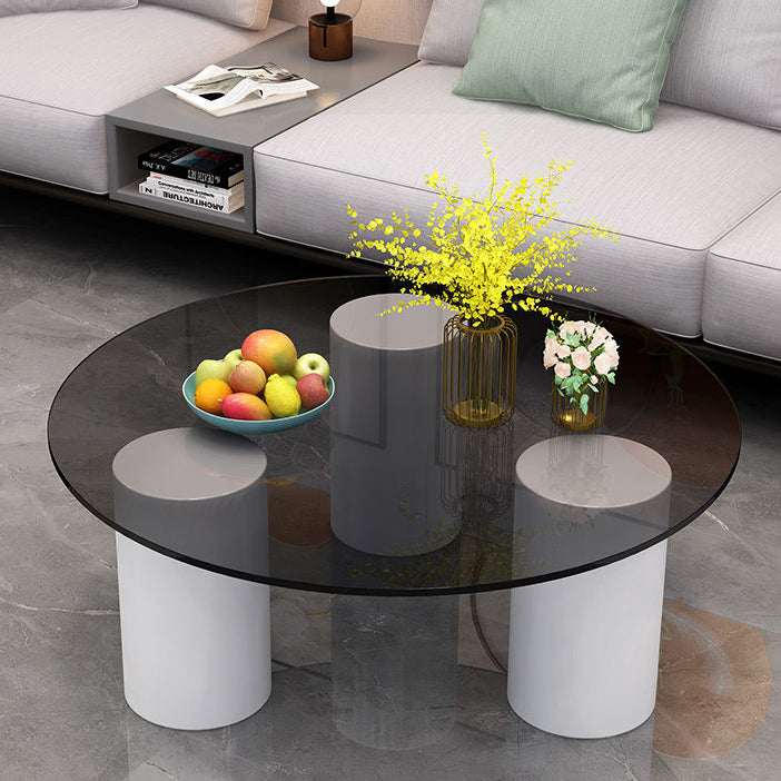 Moderner minimalistischer runder Säulen-Steinplatten-Glas-Stahlrahmen-Beistelltisch 1-stufig für das Wohnzimmer 