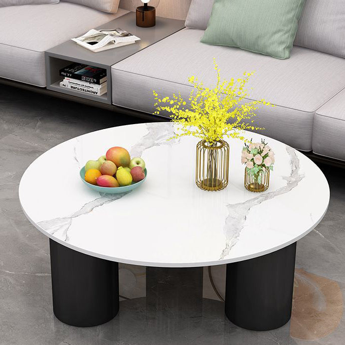 Moderner minimalistischer runder Säulen-Steinplatten-Glas-Stahlrahmen-Beistelltisch 1-stufig für das Wohnzimmer 