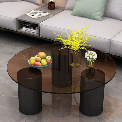 Moderner minimalistischer runder Säulen-Steinplatten-Glas-Stahlrahmen-Beistelltisch 1-stufig für das Wohnzimmer 