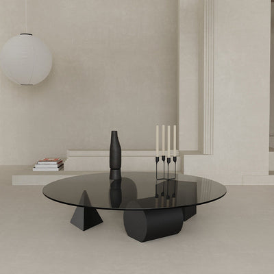 Table d'appoint moderne de luxe en verre et fer avec orbe ronde, cylindre, carré, triangle, cône, à 1 niveau pour salon 