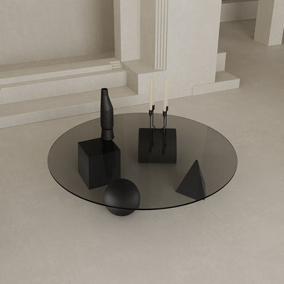 Table d'appoint moderne de luxe en verre et fer avec orbe ronde, cylindre, carré, triangle, cône, à 1 niveau pour salon 