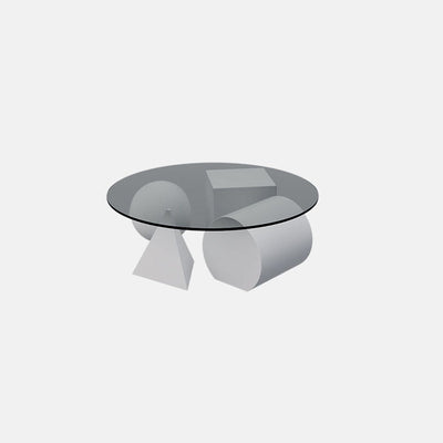 Table d'appoint moderne de luxe en verre et fer avec orbe ronde, cylindre, carré, triangle, cône, à 1 niveau pour salon 