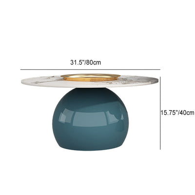 Zeitgenössischer kreativer Creme-Orb-Runder-Halb-Rund-Felsen-Platten-Metall-Beistelltisch 1-stufig für Wohnzimmer 