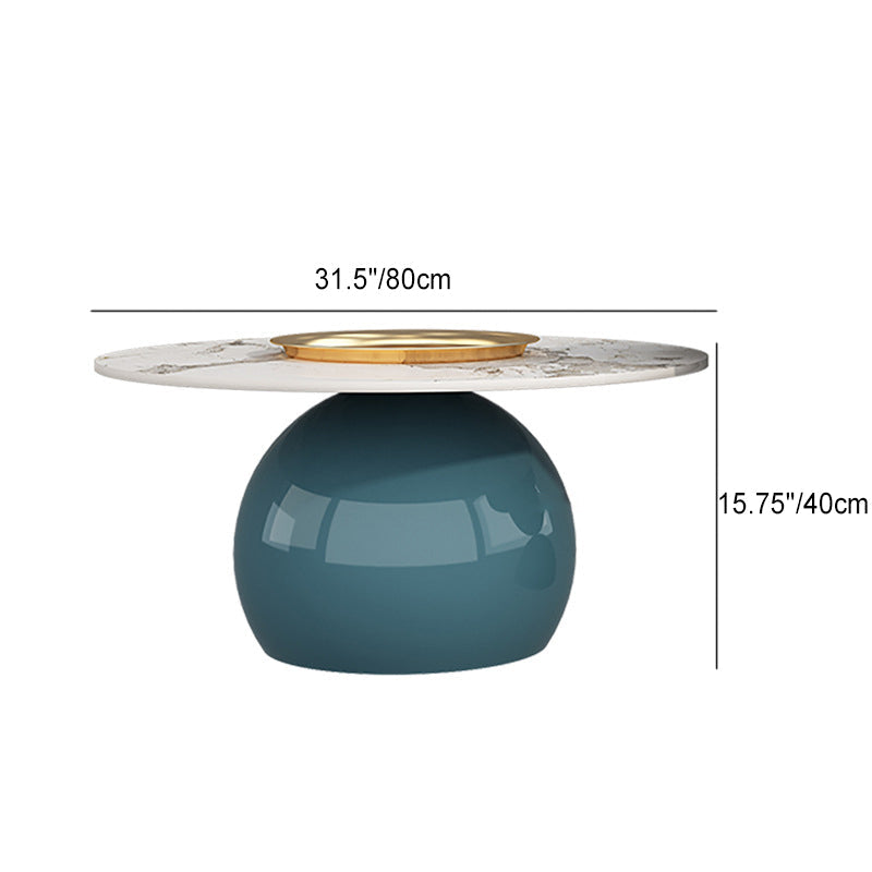 Zeitgenössischer kreativer Creme-Orb-Runder-Halb-Rund-Felsen-Platten-Metall-Beistelltisch 1-stufig für Wohnzimmer 