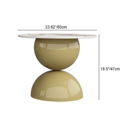 Zeitgenössischer kreativer Creme-Orb-Runder-Halb-Rund-Felsen-Platten-Metall-Beistelltisch 1-stufig für Wohnzimmer 