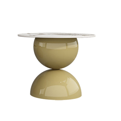 Zeitgenössischer kreativer Creme-Orb-Runder-Halb-Rund-Felsen-Platten-Metall-Beistelltisch 1-stufig für Wohnzimmer 