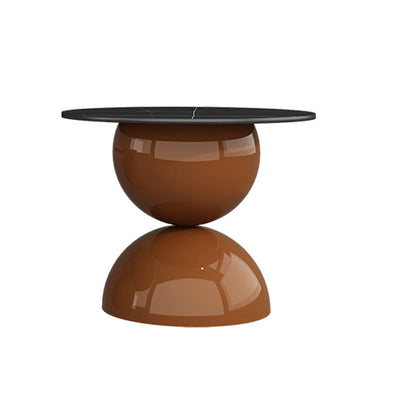 Zeitgenössischer kreativer Creme-Orb-Runder-Halb-Rund-Felsen-Platten-Metall-Beistelltisch 1-stufig für Wohnzimmer 