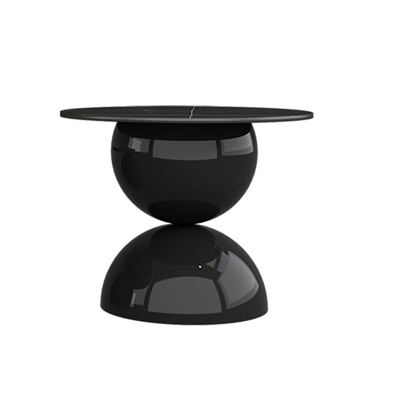 Zeitgenössischer kreativer Creme-Orb-Runder-Halb-Rund-Felsen-Platten-Metall-Beistelltisch 1-stufig für Wohnzimmer 