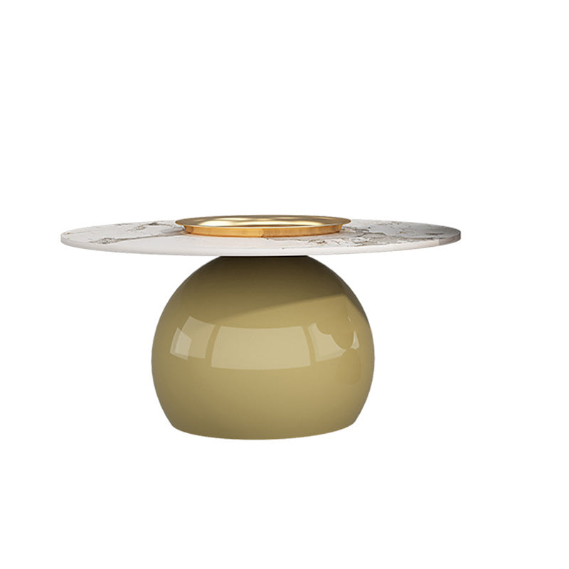 Zeitgenössischer kreativer Creme-Orb-Runder-Halb-Rund-Felsen-Platten-Metall-Beistelltisch 1-stufig für Wohnzimmer 