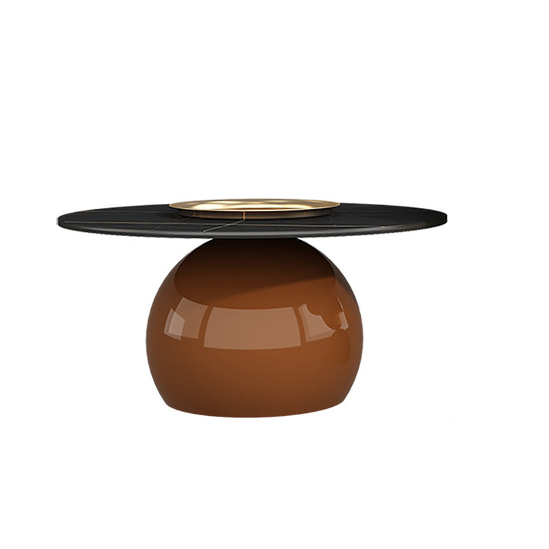 Zeitgenössischer kreativer Creme-Orb-Runder-Halb-Rund-Felsen-Platten-Metall-Beistelltisch 1-stufig für Wohnzimmer 