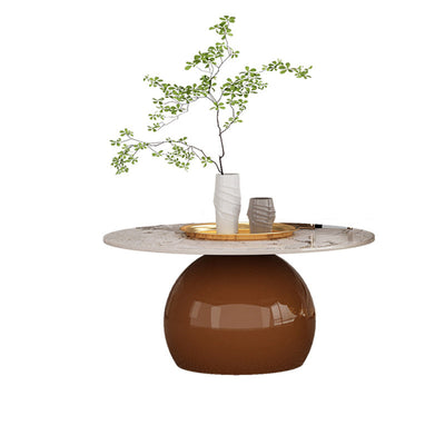 Zeitgenössischer kreativer Creme-Orb-Runder-Halb-Rund-Felsen-Platten-Metall-Beistelltisch 1-stufig für Wohnzimmer 