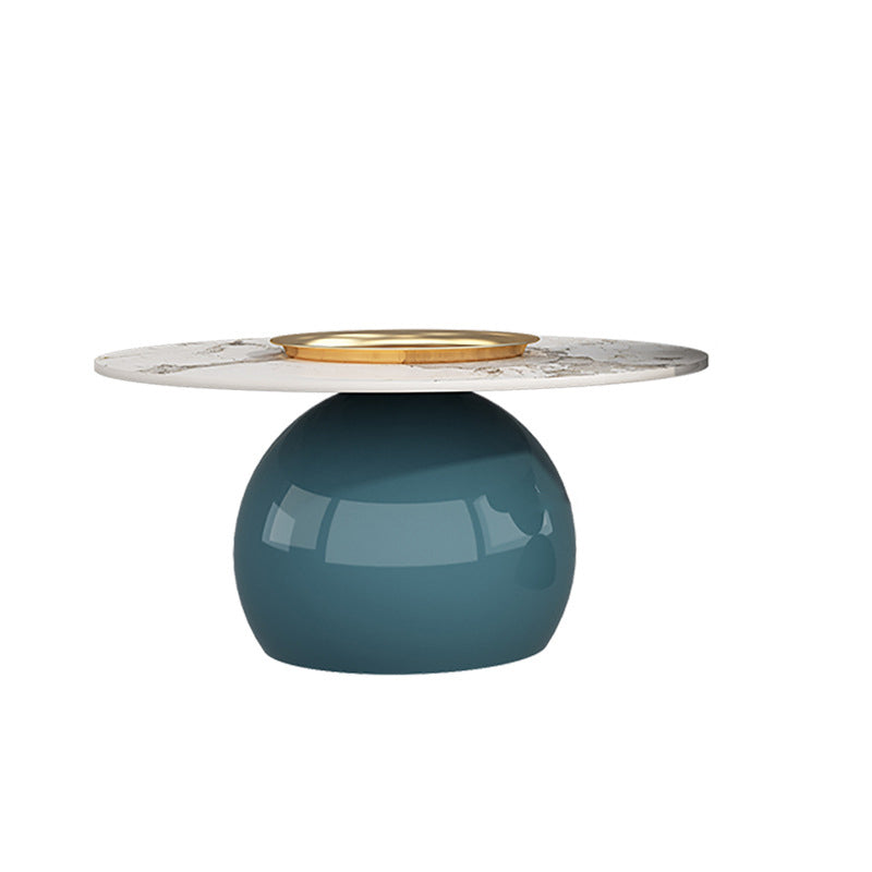 Zeitgenössischer kreativer Creme-Orb-Runder-Halb-Rund-Felsen-Platten-Metall-Beistelltisch 1-stufig für Wohnzimmer 