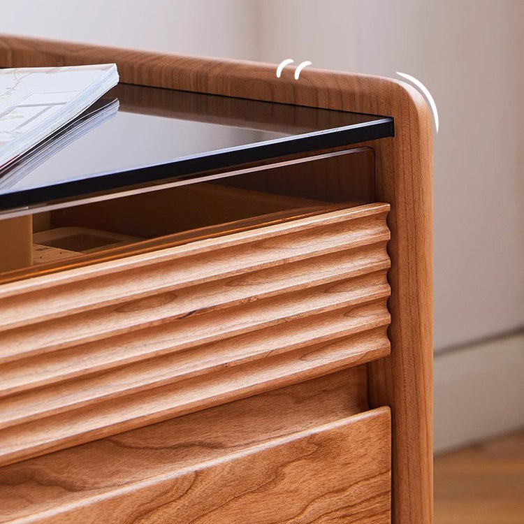 Table de chevet moderne minimaliste amovible en verre carré avec bois massif à 2 tiroirs pour chambre 