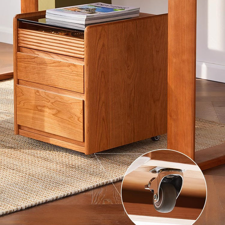 Table de chevet moderne minimaliste amovible en verre carré avec bois massif à 2 tiroirs pour chambre 