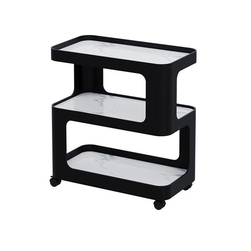 Contemporary Scandinavian Removable Rounded Corner Rectangle Rock Slab Iron End Table 3-Tier For Living Room