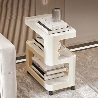 Contemporary Scandinavian Removable Rounded Corner Rectangle Rock Slab Iron End Table 3-Tier For Living Room