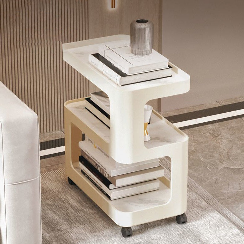 Contemporary Scandinavian Removable Rounded Corner Rectangle Rock Slab Iron End Table 3-Tier For Living Room