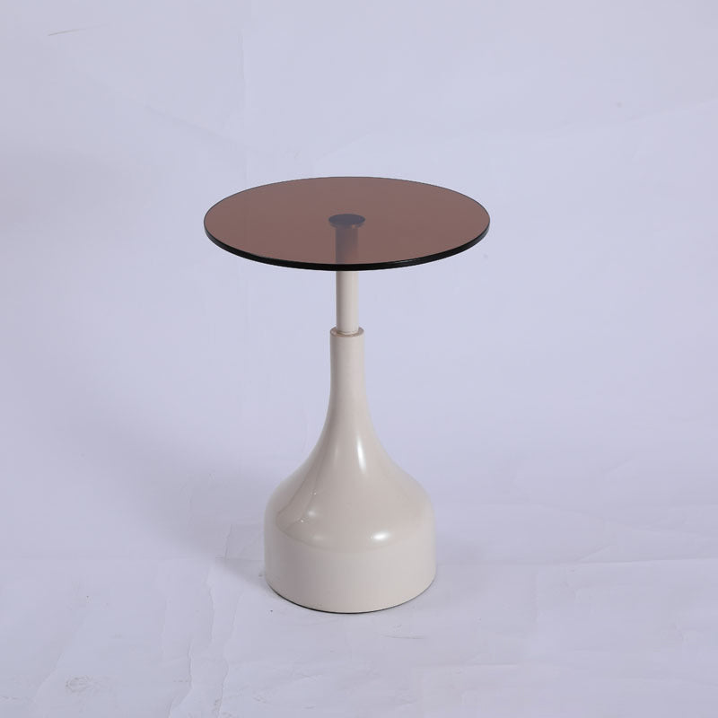 Moderner minimalistischer runder Zylinder aus gehärtetem Glas und Metall, 1-stufiger Beistelltisch für das Wohnzimmer 