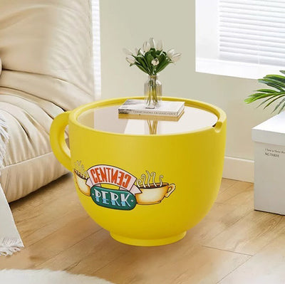 Zeitgenössischer kreativer Kaffeetassenform-gehärtetes Glas-Edelstahl-Beistelltisch 1-stufig für Wohnzimmer 