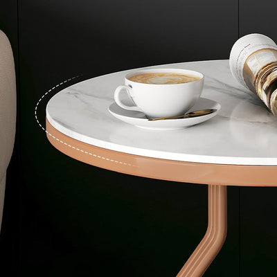 Moderner Luxus runder Säulensteinplatte aus gehärtetem Glas Metall Beistelltisch 1-stufig für Wohnzimmer 