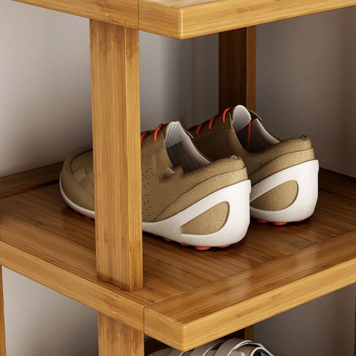 Moderner minimalistischer rechteckiger Heather Bambus Schuhregal 5-stufig für Eingangsbereiche 