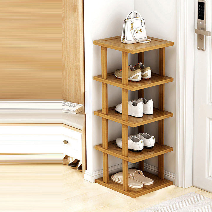 Moderner minimalistischer rechteckiger Heather Bambus Schuhregal 5-stufig für Eingangsbereiche 