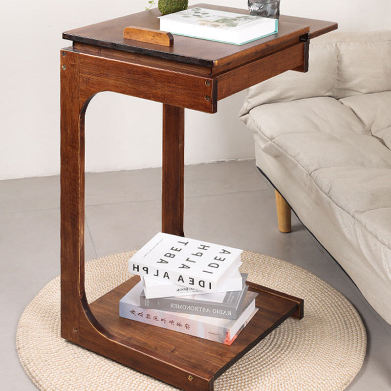Mesa Auxiliar Moderna Minimalista C-Cuadrada de Madera Maciza de 2 Niveles para Sala de Estar 