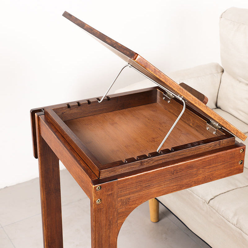 Mesa Auxiliar Moderna Minimalista C-Cuadrada de Madera Maciza de 2 Niveles para Sala de Estar 