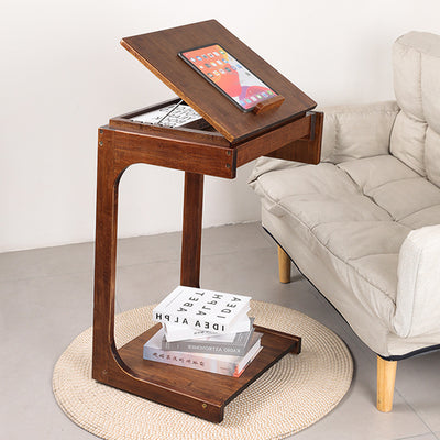 Mesa Auxiliar Moderna Minimalista C-Cuadrada de Madera Maciza de 2 Niveles para Sala de Estar 