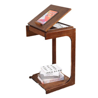 Mesa Auxiliar Moderna Minimalista C-Cuadrada de Madera Maciza de 2 Niveles para Sala de Estar 