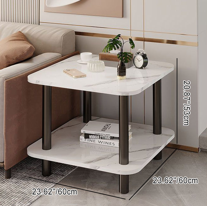 Mesa auxiliar contemporánea de madera maciza con tablero de densidad cilíndrico cuadrado escandinavo de 2 niveles para sala de estar 