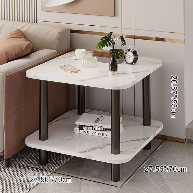 Mesa auxiliar contemporánea de madera maciza con tablero de densidad cilíndrico cuadrado escandinavo de 2 niveles para sala de estar 