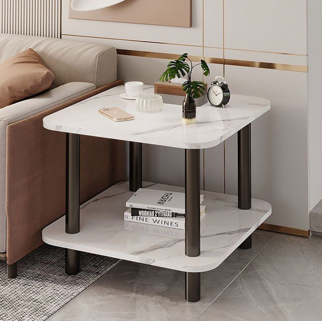 Mesa auxiliar contemporánea de madera maciza con tablero de densidad cilíndrico cuadrado escandinavo de 2 niveles para sala de estar 