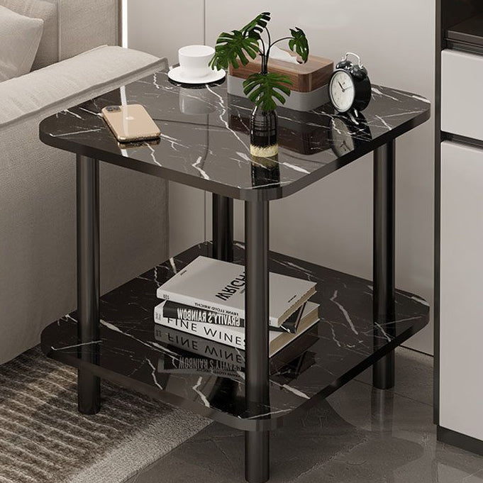 Mesa auxiliar contemporánea de madera maciza con tablero de densidad cilíndrico cuadrado escandinavo de 2 niveles para sala de estar 