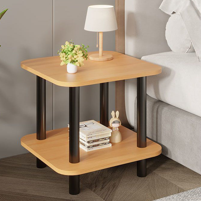 Mesa auxiliar contemporánea de madera maciza con tablero de densidad cilíndrico cuadrado escandinavo de 2 niveles para sala de estar 
