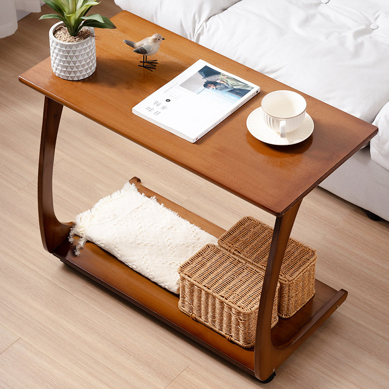 Modern Minimalist Rectangle C Shape Removable Bamboo Wood End Table 2-Tier For Living Room