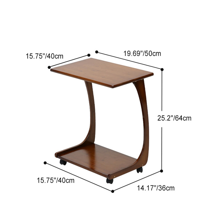 Modern Minimalist Rectangle C Shape Removable Bamboo Wood End Table 2-Tier For Living Room