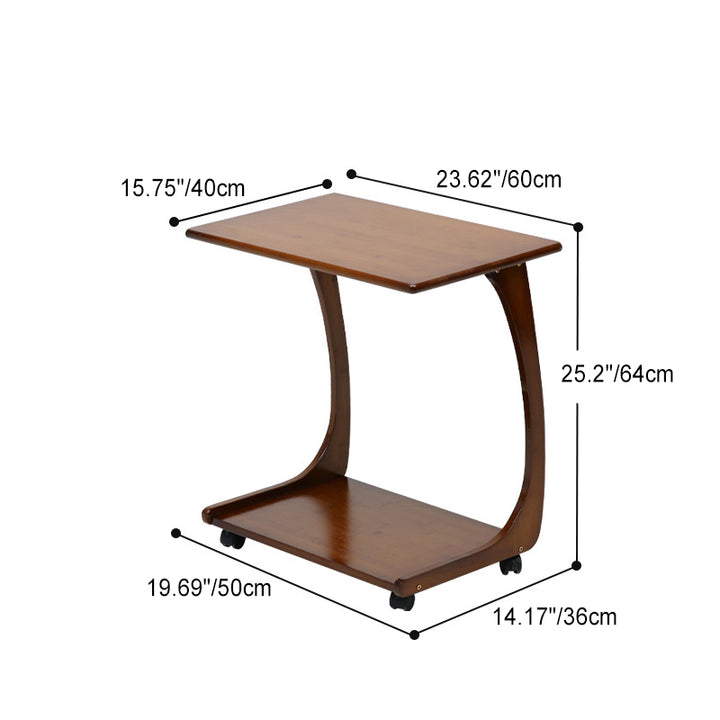 Modern Minimalist Rectangle C Shape Removable Bamboo Wood End Table 2-Tier For Living Room